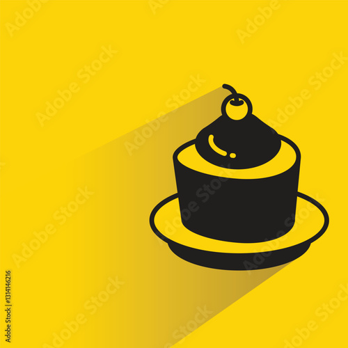 pudding cake icon with shadow on yellow background
