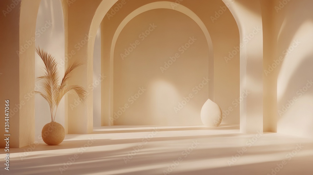 Fotografie Architectural rendering displaying an arched corridor with natural light and dec