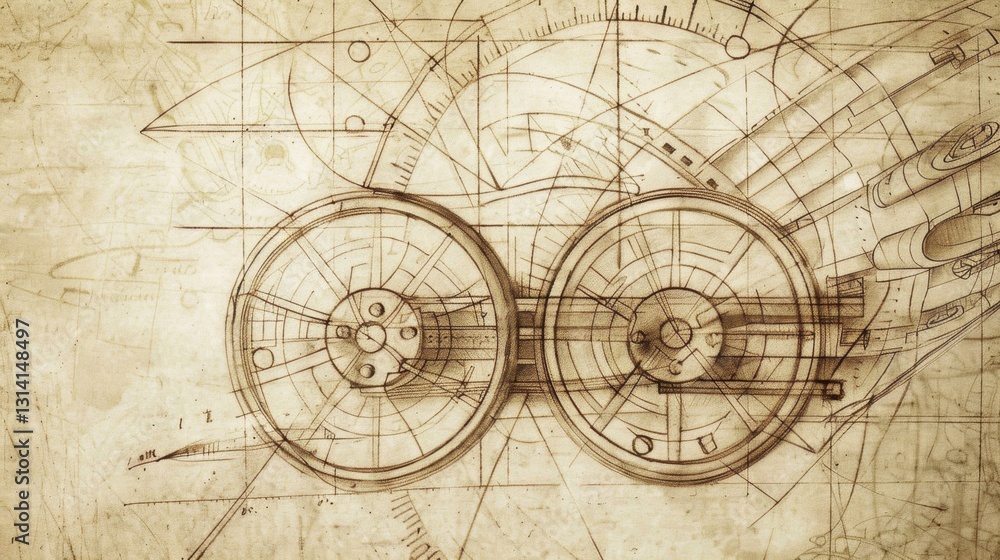 Abstract drawing of an ancient machine, outlined on technical paper. Abstract drawing of an ancient machine, outlined on technical paper.