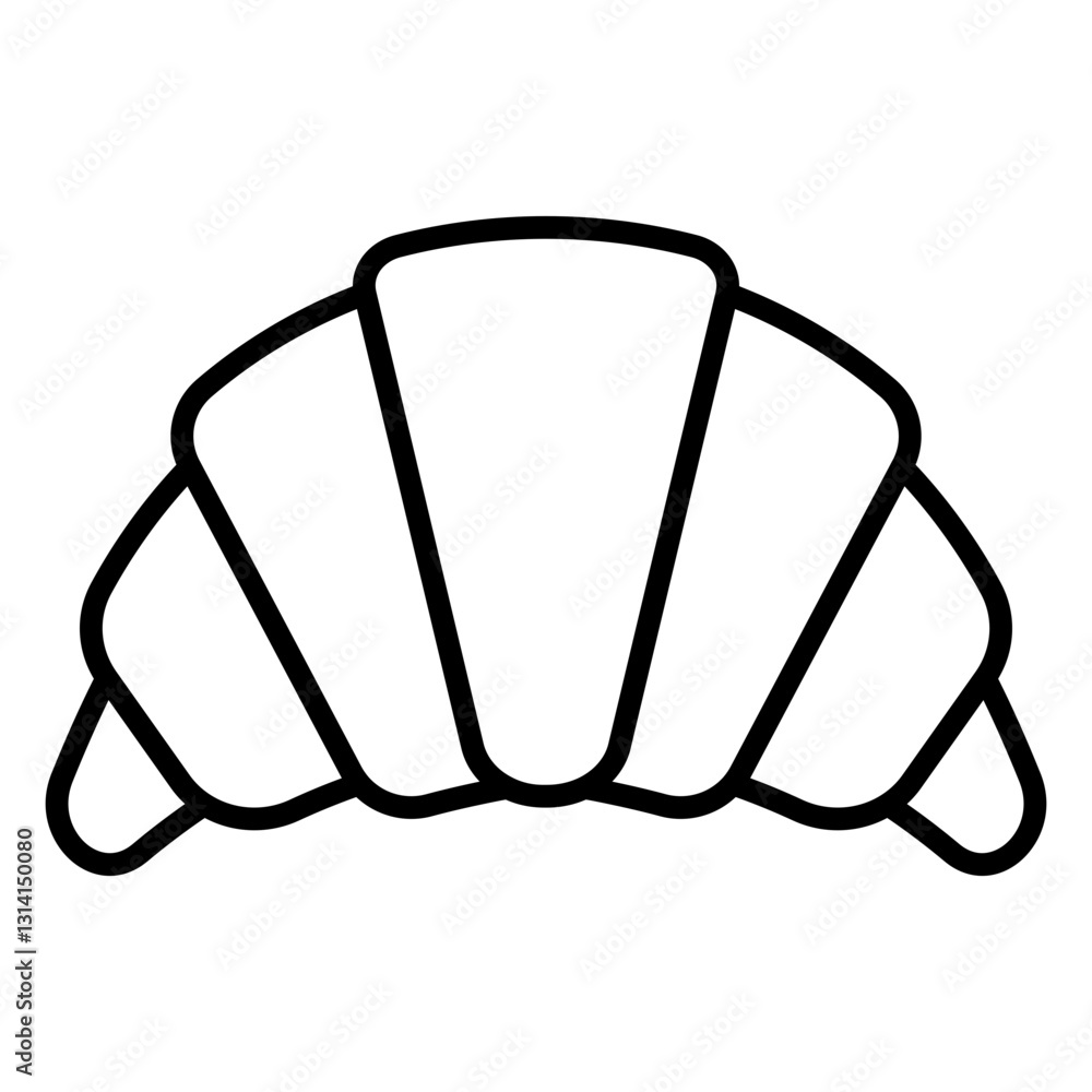 Minimalist outline icon of a croissant, a classic bakery item often served in diners, cafes, and breakfast menus. Perfect for illustrating pastries, baked goods, and morning meals. Minimalist outline icon of a croissant, a classic bakery item often served in diners, cafes, and breakfast menus. Perfect for illustrating pastries, baked goods, and morning meals.