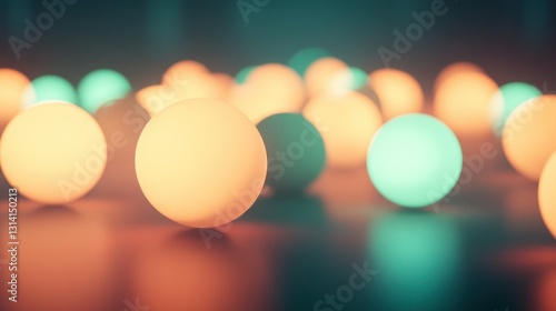 Illuminated spheres of multiple colors softly reflecting on a surface