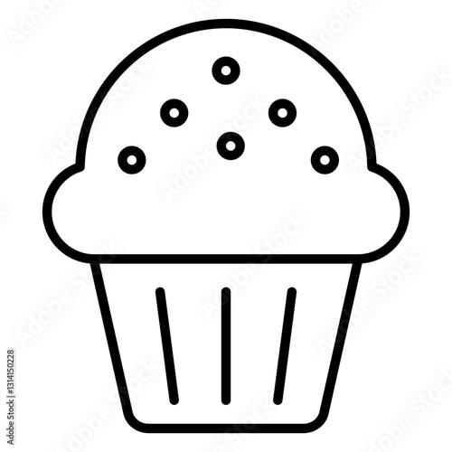 Minimalist outline icon of a muffin or cupcake, commonly found in diners, cafes, and bakeries. Perfect for representing desserts, breakfast treats, or sweet snacks in diner-themed designs.