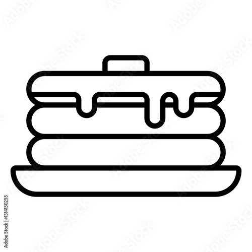Minimalist outline icon of a stack of pancakes with syrup and butter on top, placed on a plate. ideal for diner, restaurant menus, food apps, and café branding.
