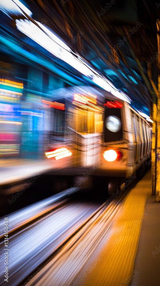 Ephemeral Glimpse: Subway Train in Motion at Station - A Symphony of Speed and Urban Transit, Capturing the Essence of City Life and Modern Transportation Ephemeral Glimpse: Subway Train in Motion at Station - A Symphony of Speed and Urban Transit, Capturing the Essence of City Life and Modern Transportation