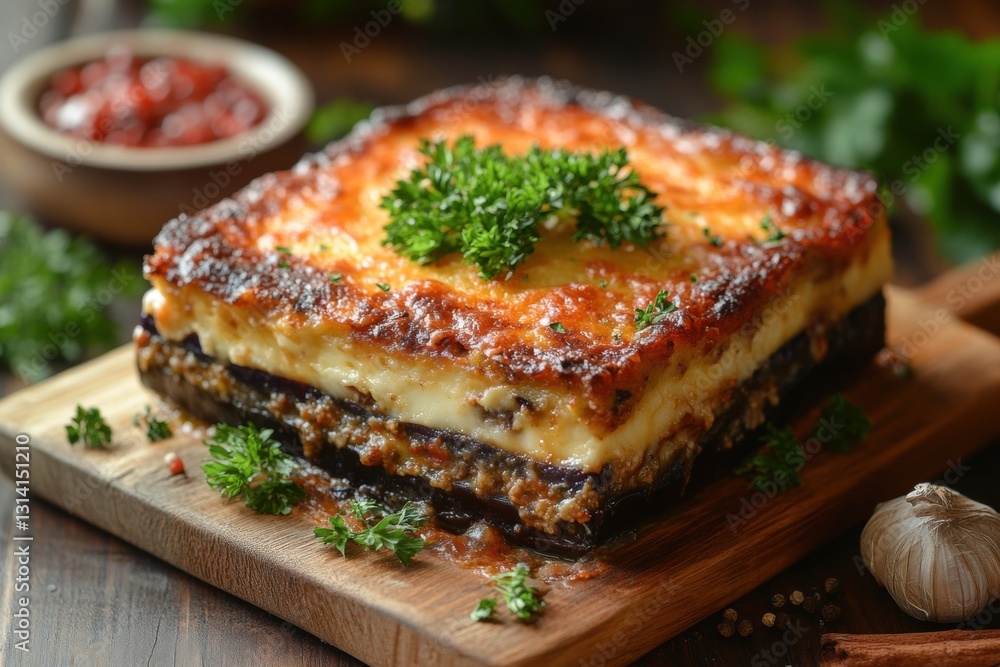 Homemade lasagna with a crispy cheese crust in a dish Homemade lasagna with a crispy cheese crust in a dish