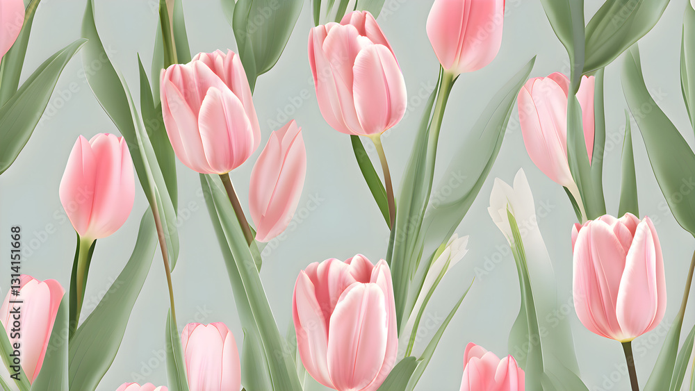 Obraz premium Soft botanical pattern with blooming tulips. 