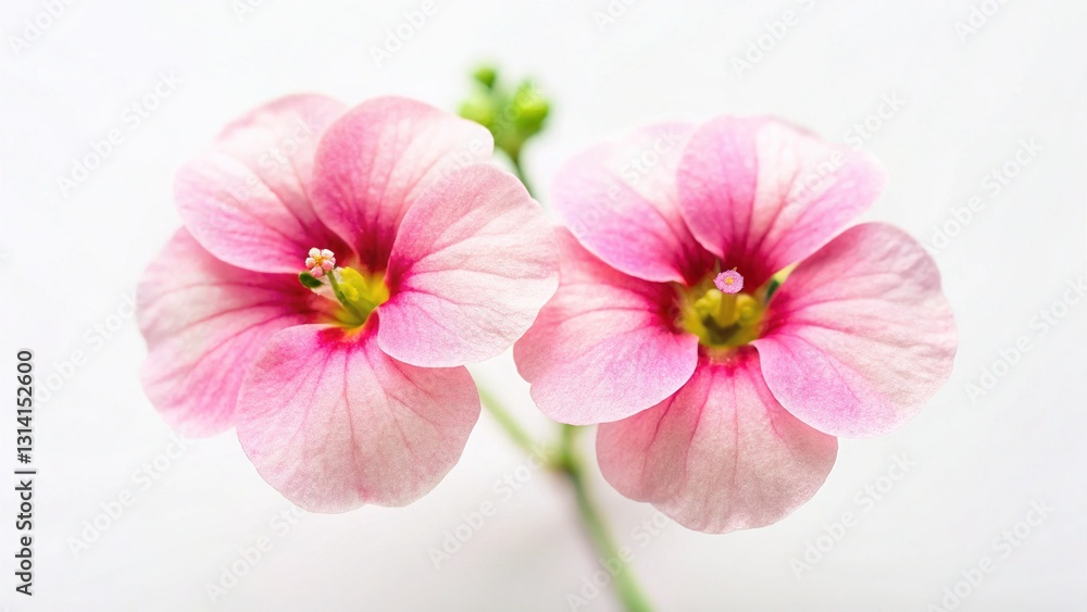 Fototapeta premium Delicate Diascia Twins Macro: Soft Feminine Floral Flat Lay with Copy Space