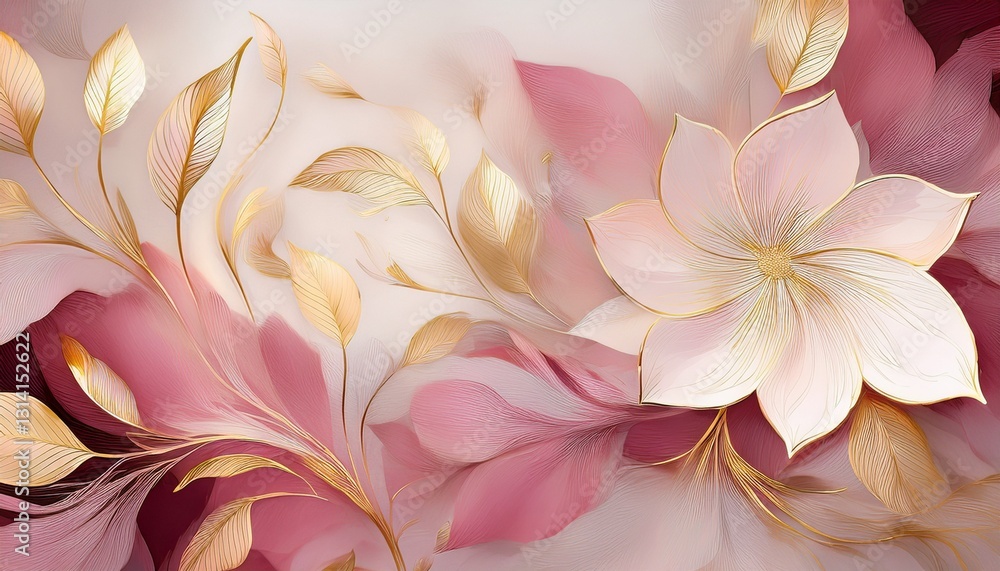 Fototapeta premium Abstract background. Abstract Floral Pink White Gold. Delicate & romantic pattern. Floral motif in pink, white & gold tones. Elegant & subtle design.