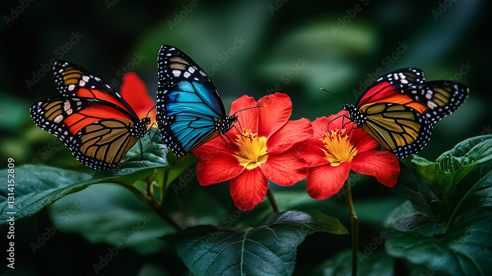 Fototapeta premium Bright Colors and Soft Wings, a Butterfly on a Flower, butterfly, nature, flower, plant, color, beauty, spring, background, macro, summer, garden, green, season, bright, natural, blossom.