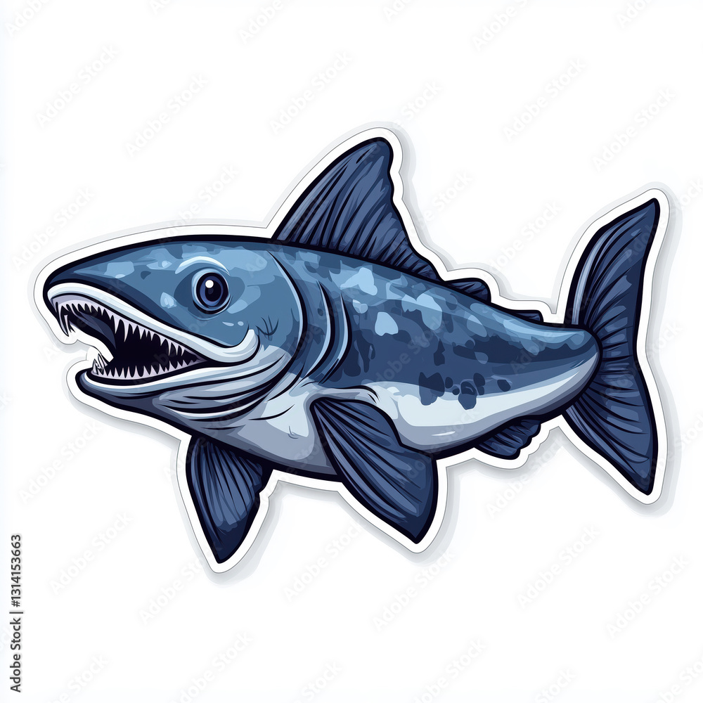 Naklejka premium Stylized Illustration of a Blue Fish with an Open Mouth