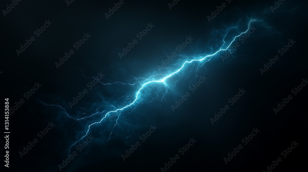 Stunning Blue Lightning Flash in Darkness Stunning Blue Lightning Flash in Darkness