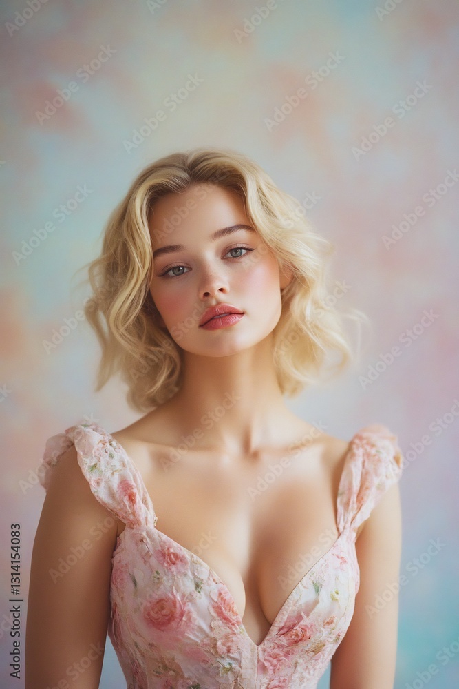 Graceful Blonde Model in Rose Dress Graceful Blonde Model in Rose Dress