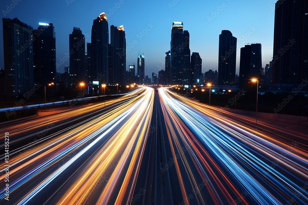 Fototapeta premium Long-Exposure Night Highway with Light Trails