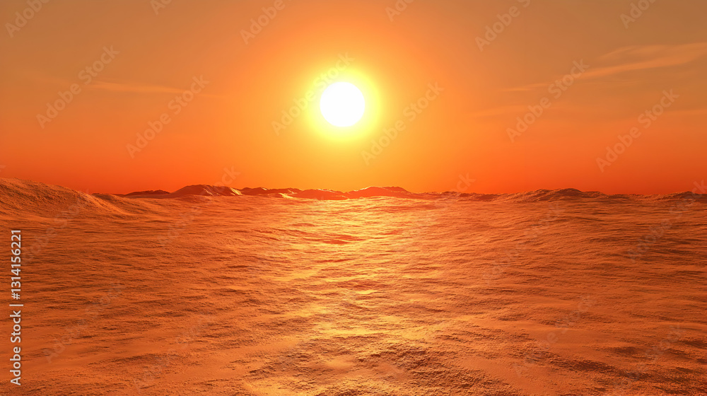 Orange Sunset Over Calm Ocean Water Orange Sunset Over Calm Ocean Water