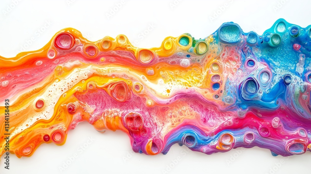Naklejka premium Colorful abstract fluid art with vibrant swirls, bubbles, and dynamic textures