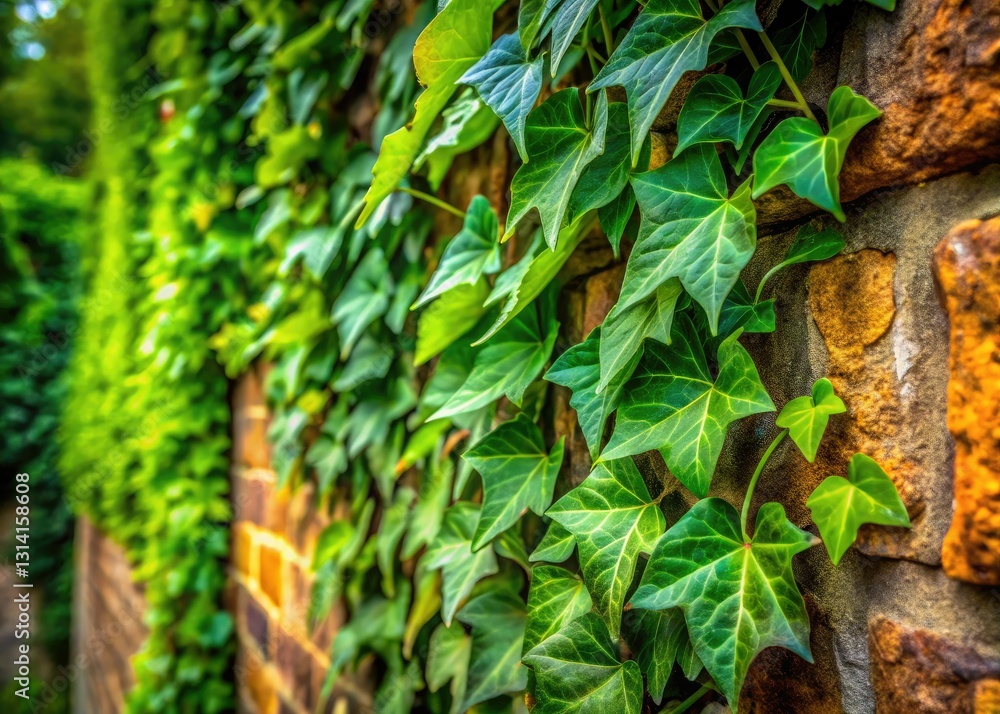 Obraz premium Weathered wall, ivy climbs, deep focus, rustic charm. Perfect backdrop.