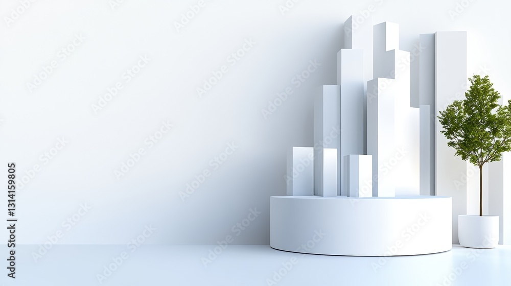 Modern white geometric structures with greenery. Modern white geometric structures with greenery.