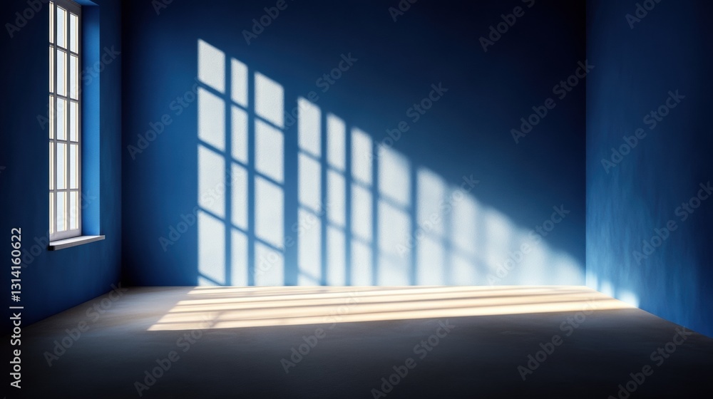 Bright blue room with window shadows. Bright blue room with window shadows.