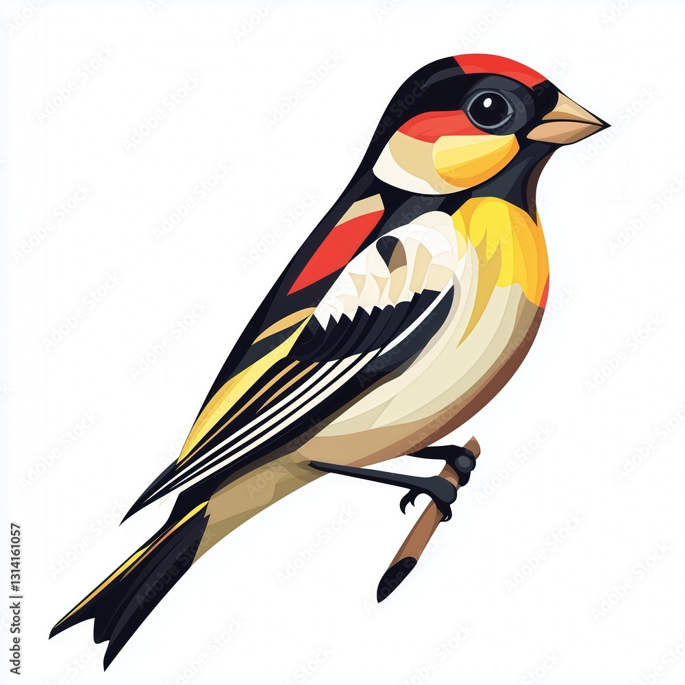 Obraz premium Stylized Digital Illustration of a European Goldfinch on a Clean White Background