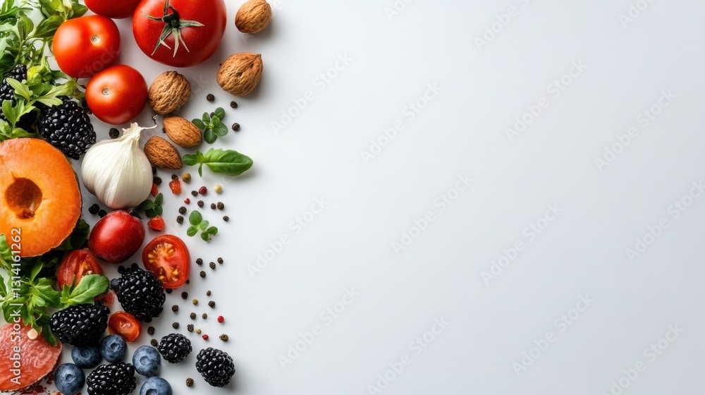 Fresh fruits and vegetables on a clean surface. Fresh fruits and vegetables on a clean surface.