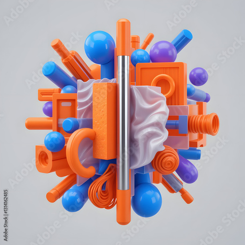 Fototapeta Naklejka Na Ścianę i Meble -  Random 3d shapes modern colorful composition. 3d rendering illustration. 