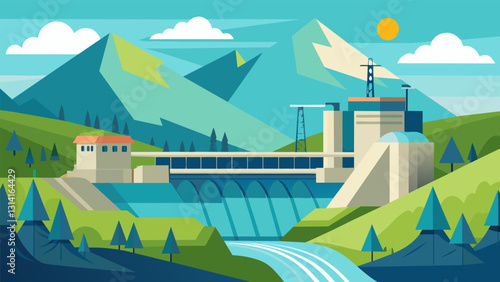 Surrounded by the magnificent beauty of nature the hydroelectric facility harnessed the might of mother earths resources to generate electricity for. Vector illustration