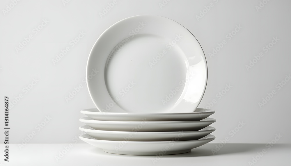 Fototapeta premium A neatly stacked pile of white plates, perfectly aligned in the center.