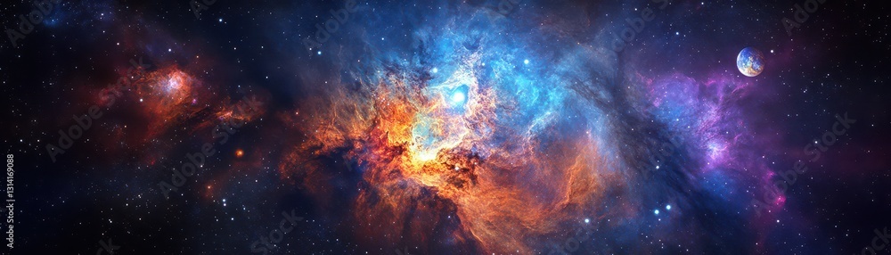 A stunning image of a vibrant galaxy, showcasing swirling clouds of deep purple and pink hues, with a brilliant blue star and a fiery orange star at its core, radiating light. A stunning image of a vibrant galaxy, showcasing swirling clouds of deep purple and pink hues, with a brilliant blue star and a fiery orange star at its core, radiating light.