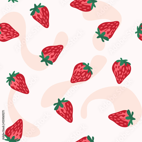 Strawberry seamless template. Red berry background. Vector flat illustration for packaging and textiles.