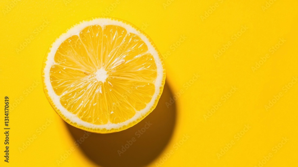 Lemon slice on yellow backdrop Lemon slice on yellow backdrop