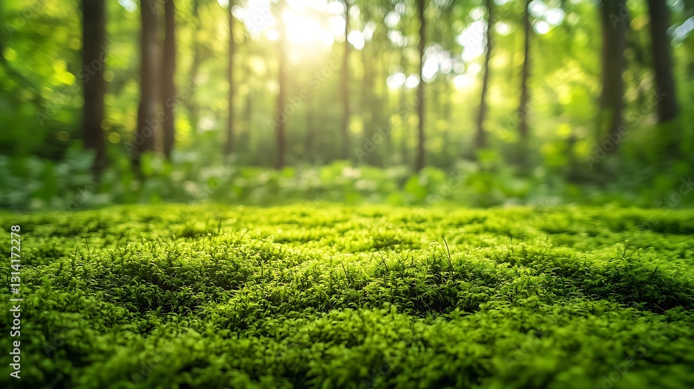 Lush green moss carpet in sunlit forest. (1) Lush green moss carpet in sunlit forest. (1)