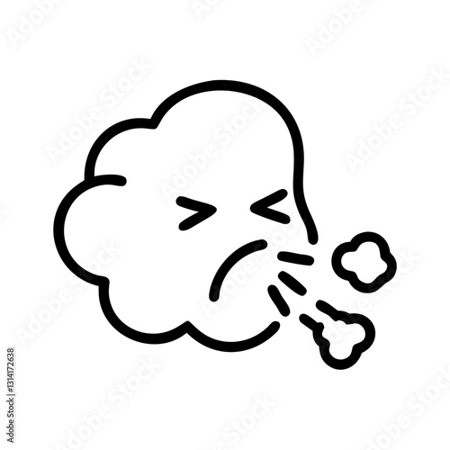 Line icon of a sneezing cloud symbolizing allergies on a transparent background
