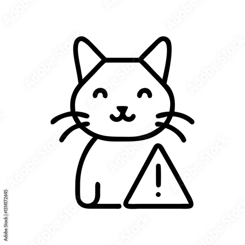 Line icon of a cat as an allergen with a warning sign on a transparent background
