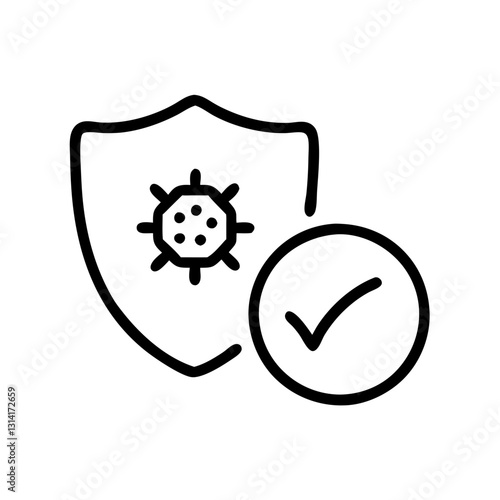 Line icon of a shield symbolizing protection against allergies on a transparent background