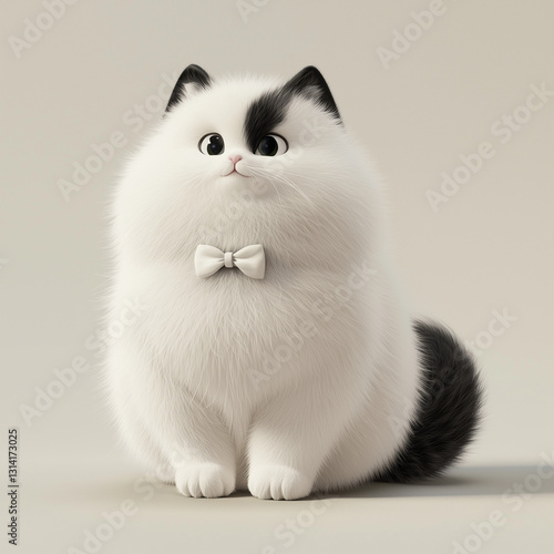 White and black cat with bowtie, cute anc funny