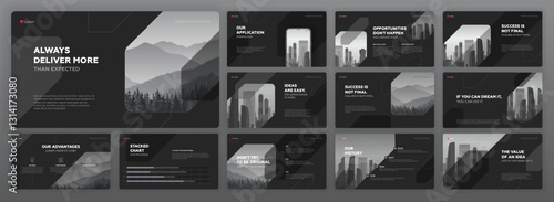 Minimalistic presentation template set. Modern presentation background, brochure cover design, brand guidelines, proposal presentation, annual report, company profile, pitch deck.