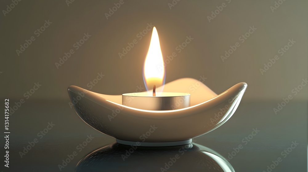 A contemporary candle with a soft flickering flame in an elegant holder, set against minimalist decor on a reflective surface in HD. A contemporary candle with a soft flickering flame in an elegant holder, set against minimalist decor on a reflective surface in HD.