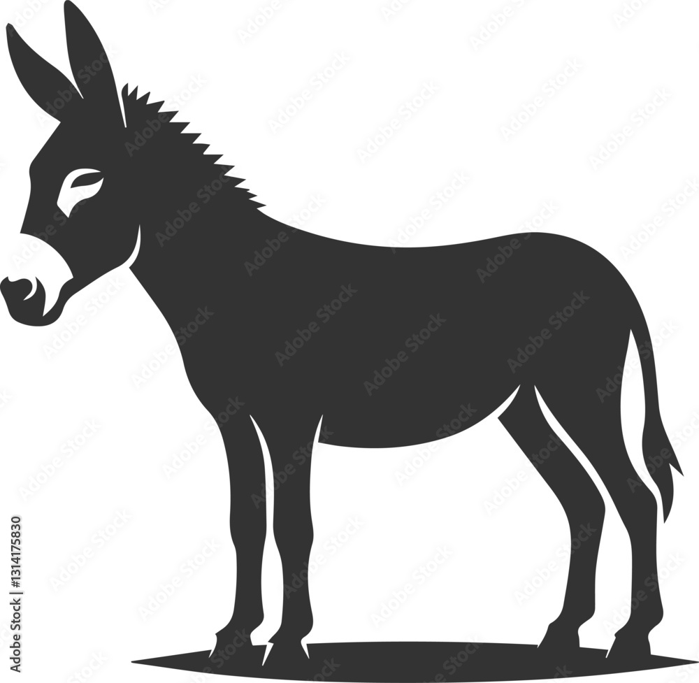 Donkey standing still head slightly tilted vector silhouette animal design Donkey standing still head slightly tilted vector silhouette animal design