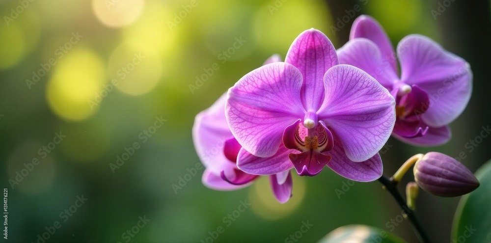Fototapeta premium Stunning purple and white orchids thriving outdoors , background, growth
