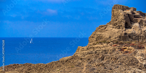 Columnar Jointing Structures Of Punta Baja, Lava Flows, Volcanic Rocks, Cabo de Gata-Níjar Natural Park, UNESCO Biosphere Reserve, Hot Desert Climate Region, Almería, Andalucía, Spain, Europe