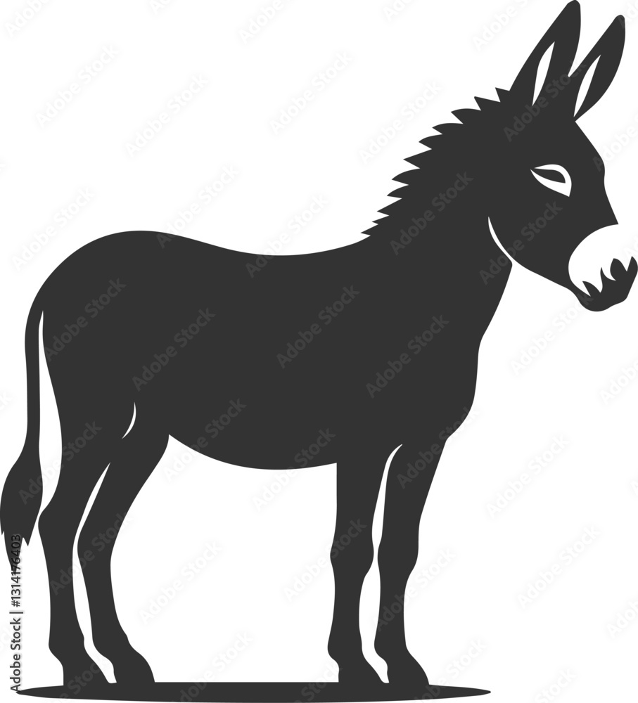 Donkey standing still head slightly tilted vector silhouette animal design Donkey standing still head slightly tilted vector silhouette animal design