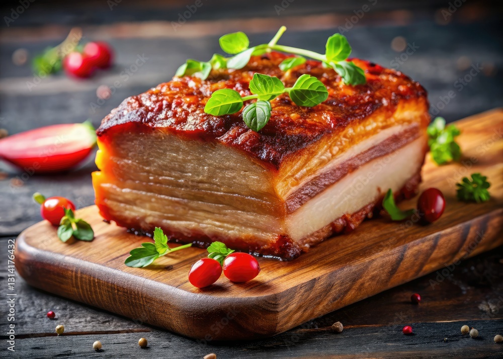 Crisp-skinned pork belly, slow-roasted to perfection. Asian fusion flavors explode. Minimalist photography captures its deliciousness. Crisp-skinned pork belly, slow-roasted to perfection. Asian fusion flavors explode. Minimalist photography captures its deliciousness.