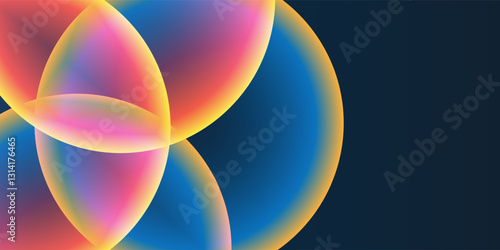 Abstract Background, Header or Banner Design with Large Red, Orange, Yellow and Blue Overlaying Globes, Bubbles Pattern - Multi Purpose Creative Wide Scale Template for Web in Editable Vector Format