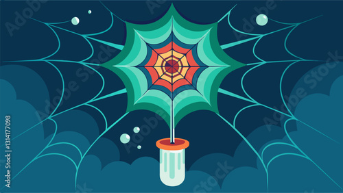 An illustration of a ane membrane reminiscent of a spider web capturing and funneling gas emissions from below.. Vector illustration