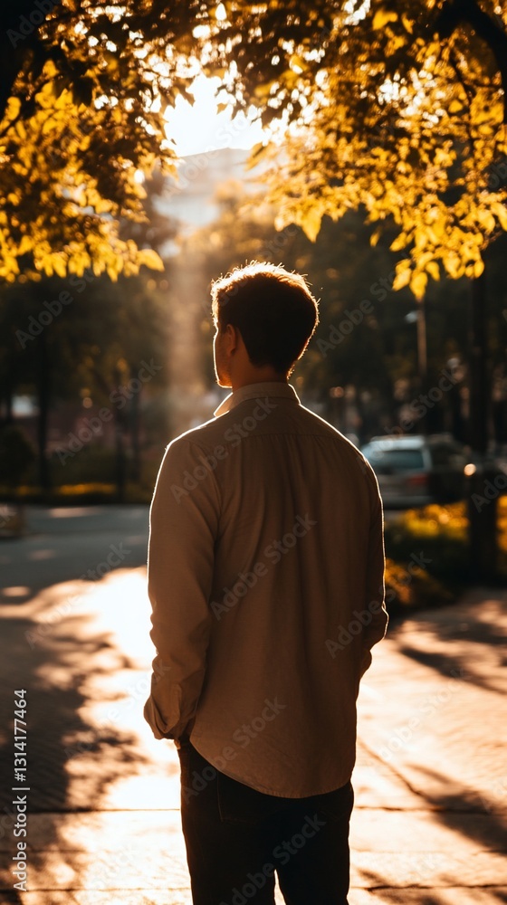 Man Walking at Sunset Golden Hour Silhouette Peaceful Nature Man Walking at Sunset Golden Hour Silhouette Peaceful Nature