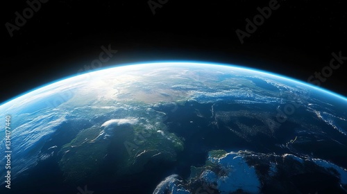 Earth View Horizon Glow, Blue Planet, Space, Universe Our Home Earth from Space, Detailed Atmosphere