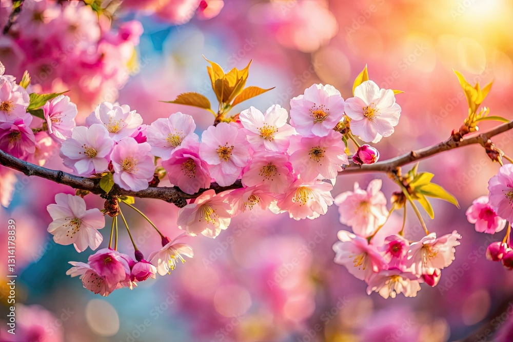 Delicate pink cherry blossoms paint a vibrant floral landscape, a breathtaking spring scene. Delicate pink cherry blossoms paint a vibrant floral landscape, a breathtaking spring scene.