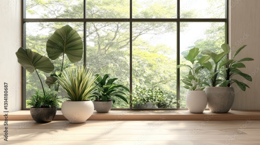 Indoor Garden Oasis Window View, Potted Plants, Natural Light, Interiors , Plants Indoor Garden Oasis Window View, Potted Plants, Natural Light, Interiors , Plants