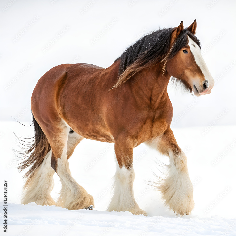 Obraz premium Majestic Clydesdale Horse in Snow – Stunning HD Equine Photography.