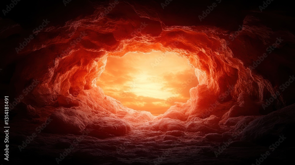 A breathtaking scene of a cave illuminated by bright red light, creating a dramatic contrast with the surrounding textures, evoking feelings of mystery and adventure. A breathtaking scene of a cave illuminated by bright red light, creating a dramatic contrast with the surrounding textures, evoking feelings of mystery and adventure.